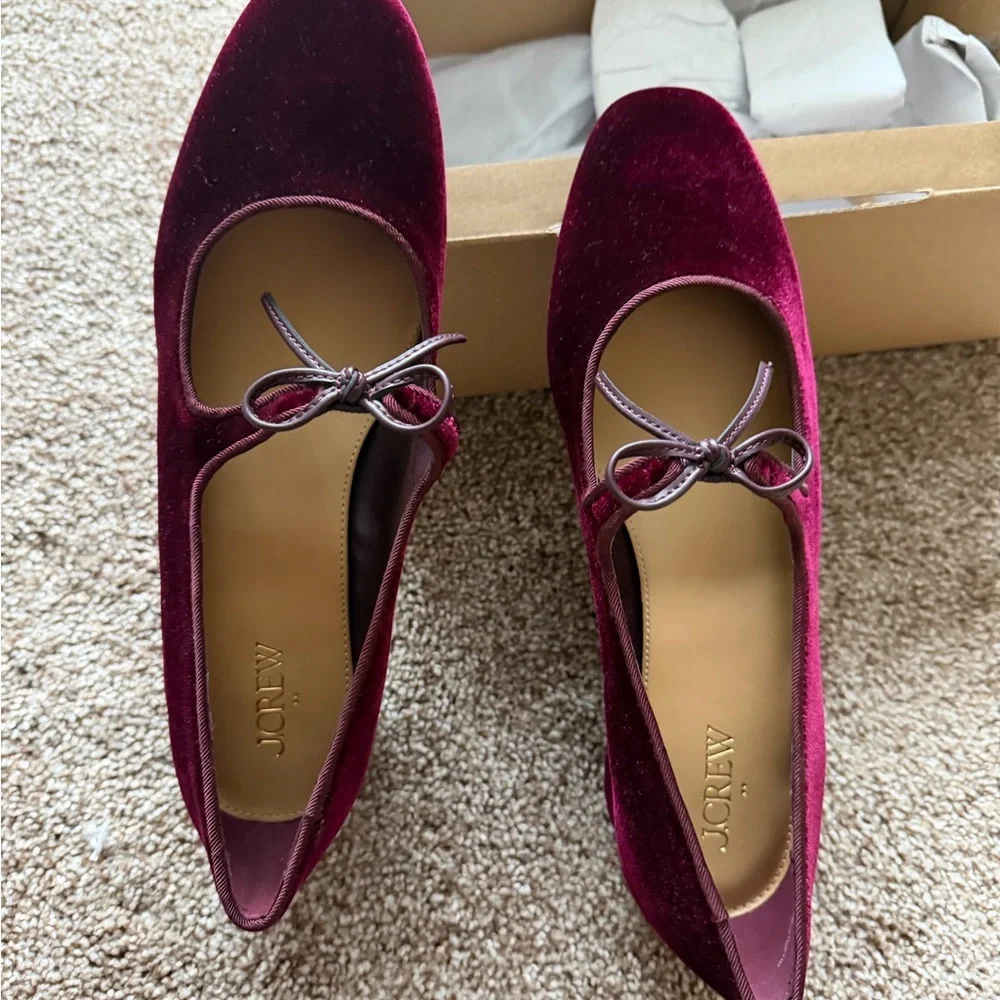 J. Crew Burgundy Velvet Mary Jane Block Heel Pumps - Picture 14 of 14